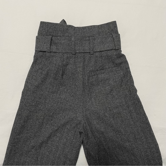 COS Herringbone Gray Wide Leg Belted Tie-Waist Cropped Wool Trouser Pant Size 2 - Picture 5 of 11